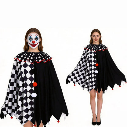 Adult Circus Clown Costume Cape Black and White Diamond-Pattern Patchwork Shawl Capes - View 4
