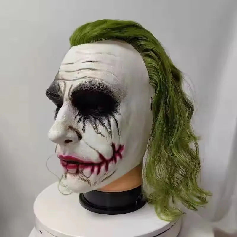 The Dark Knight Joker Cosplay Mask Green Hair Halloween Party Unisex Adult One Size Latex Mask Clown Bat