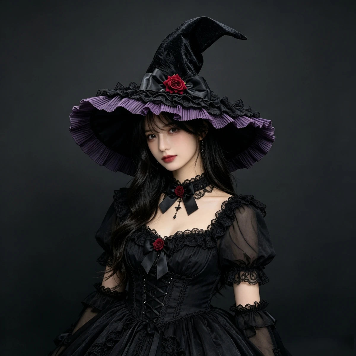 Gothic Halloween Witch Hat and Broom Set Witch Pointed Witch Flying Party - product image 3