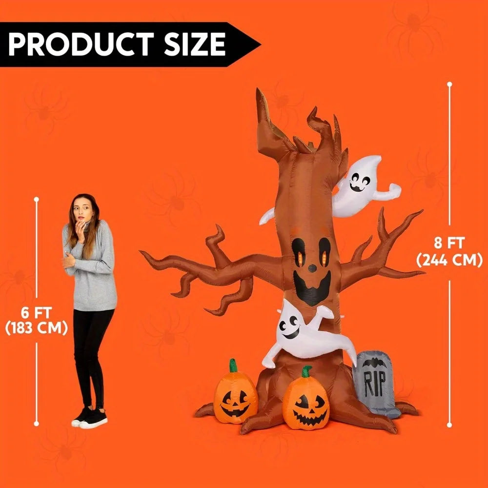 8 Ft Halloween Inflatable Scary Tree with Ghost Decorations, Pumpkin and Tombstone, Blow Up Inflatables with