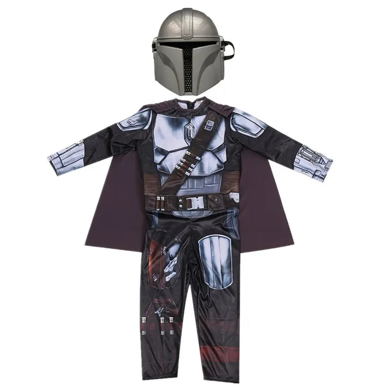 Kids Classic Mandalorian Costume Set Star Wars Warrior Armor Jumpsuit with Helmet & Cape - View 7