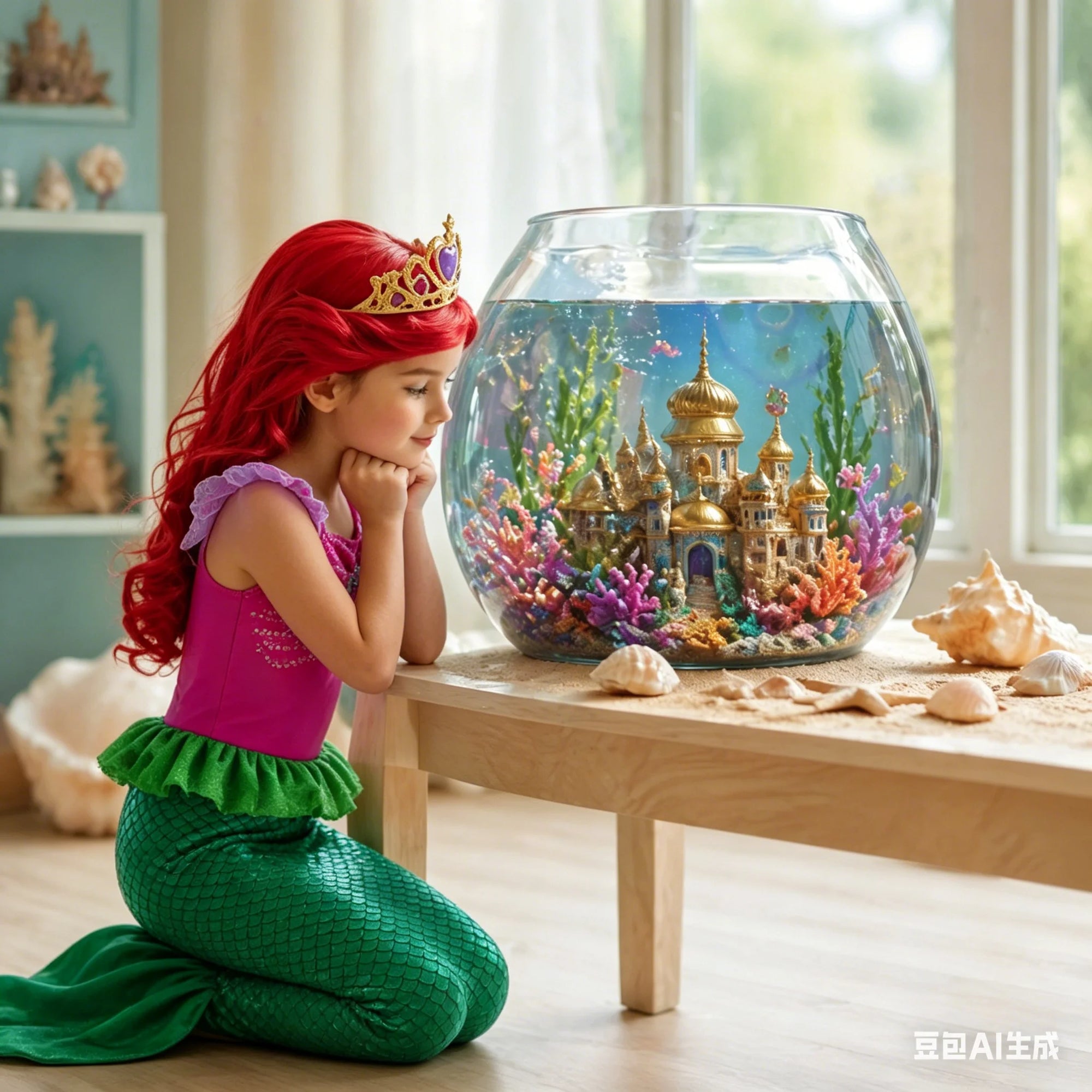 Red-Haired Mermaid Princess Halloween Costume for Kids