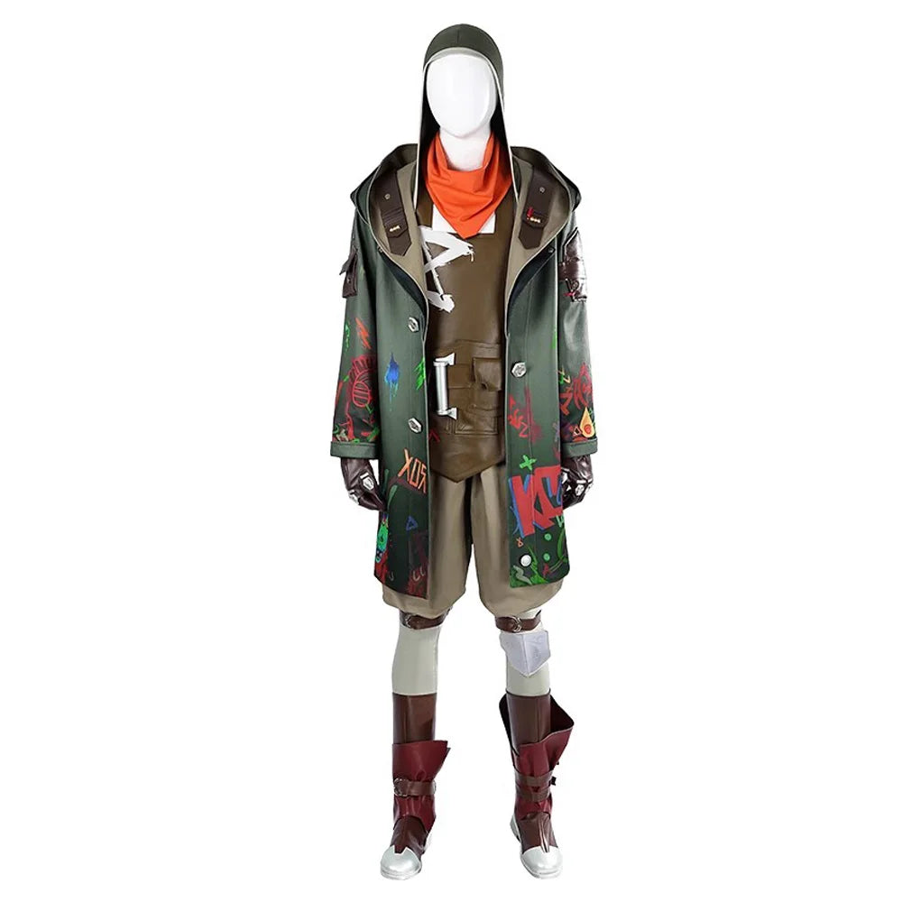 Anime Ekko Costume Game LOL Arcane Costume White Wig Mask Men Suit Shoes Coat Holloween - Costume / 38