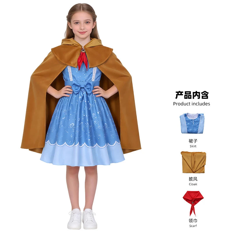 Stranger Retro Fantasy Girl Cosplay Costume Hooded Cloak Dress Scarf Stage Performance Disguise