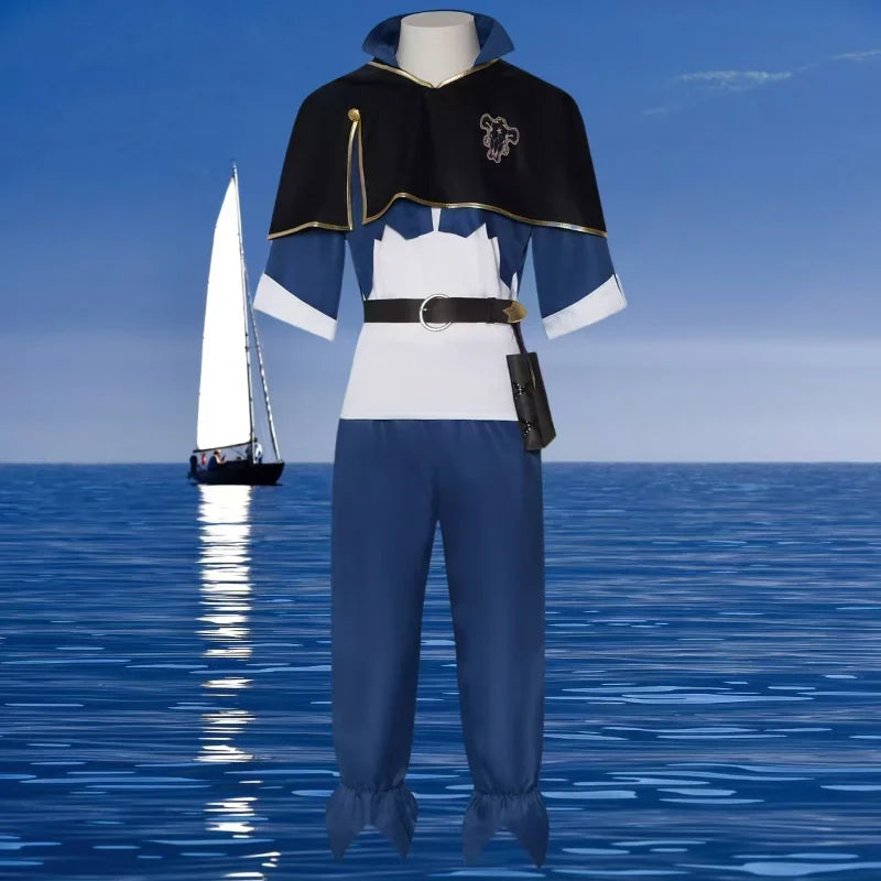 Anime Costume Asta Costume Black Cloak Blue Top Pants Set Four-leaf Clover Outfit for Men - Costume Set / XXXL