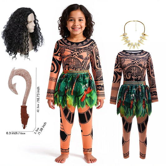 Moana Movie Cartoon characters Maui Kids Boys Costume Maui Tattoo Top+Pants 2Pcs Sets Birthday Children With Fish hook knife