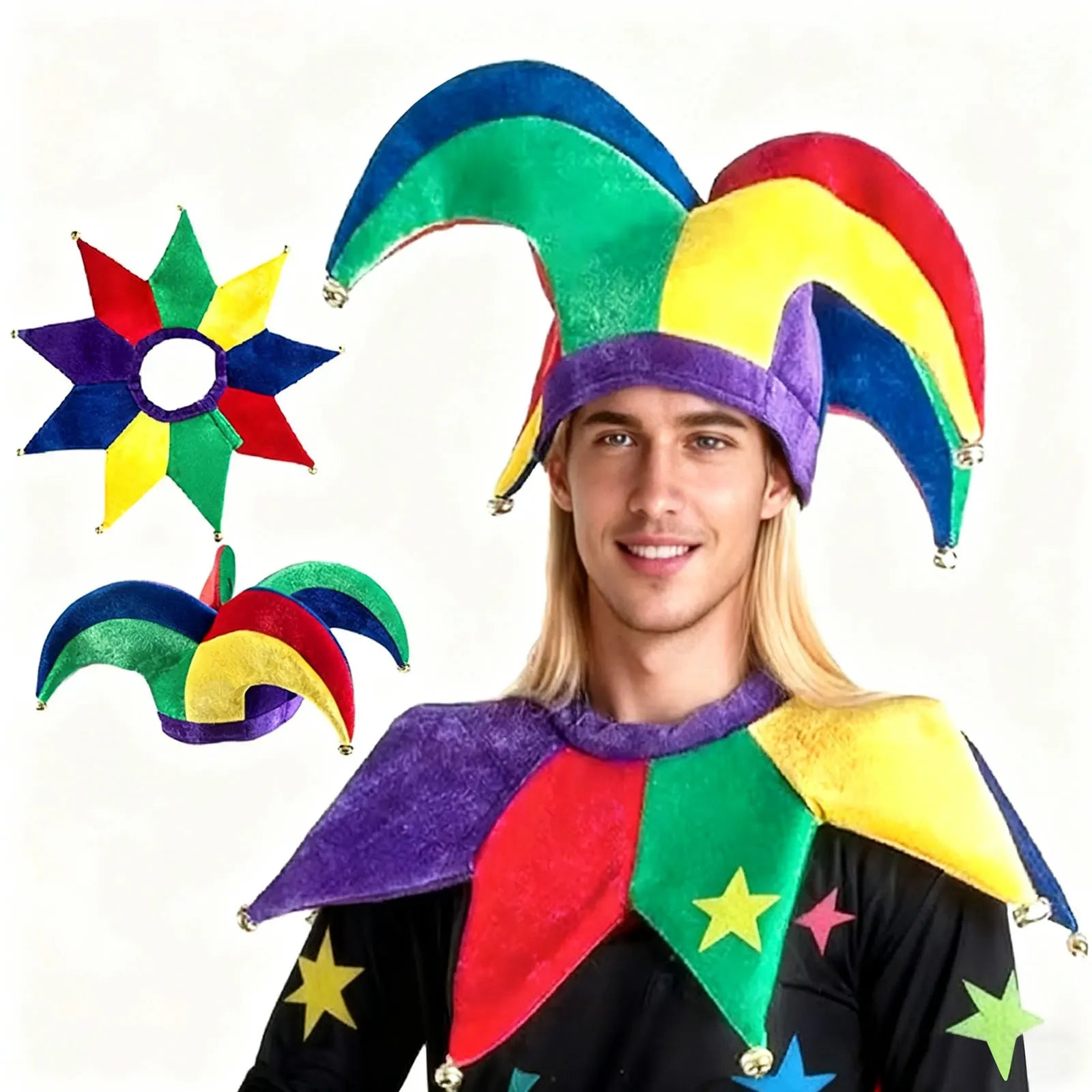 Halloween Costume Clown Hat Jester Collar Unisex Clown Hat Cap with Bells Costume - Clown Hat