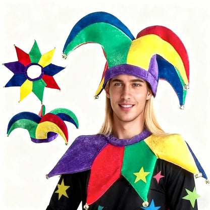 Halloween Costume Clown Hat Jester Collar Unisex Clown Hat Cap with Bells Costume - Clown Hat