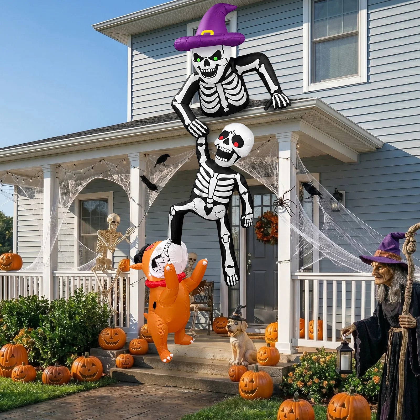 8FT Outdoor Inflatable Halloween Decoration Skeleton with Dog Biting Climbing Design for Patios Rooftops And - product image 3