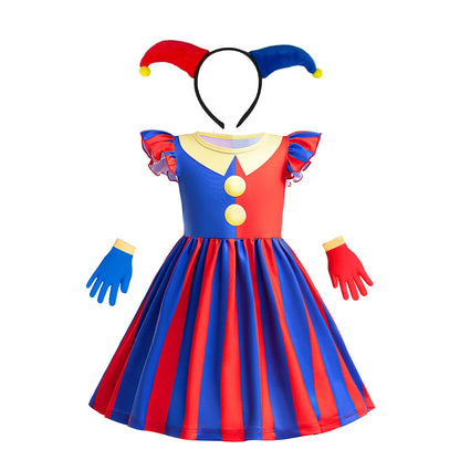 Pomni Halloween Costume for Kids the Amazing Digital Circus Character Derss Gloves and - Clown Dress B / 150(9-10Y)