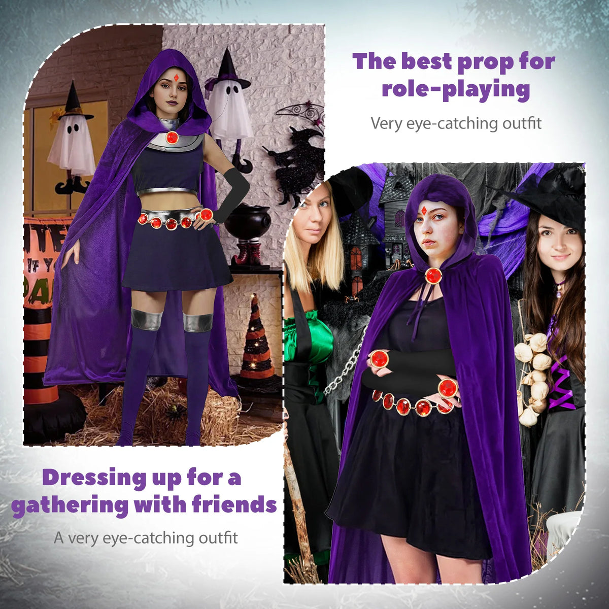 Raven-Inspired Superhero Costume for Girls | Purple Cloak & Accessories