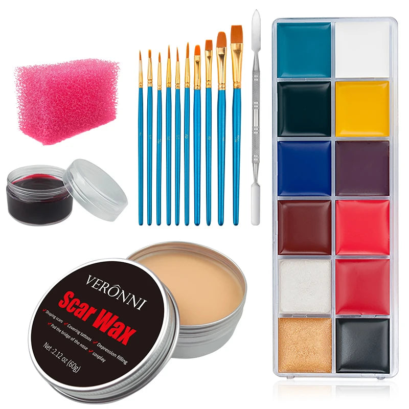 12/20 Colors Face Body Painting Fake Blood ,Halloween Professional Special Effects Makeup Kit with Wound - product image 22