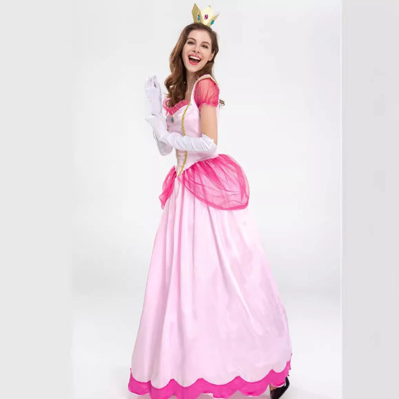 Women's Princess Peach-Inspired Costume – Pink Royal Dress, 3-Piece Set