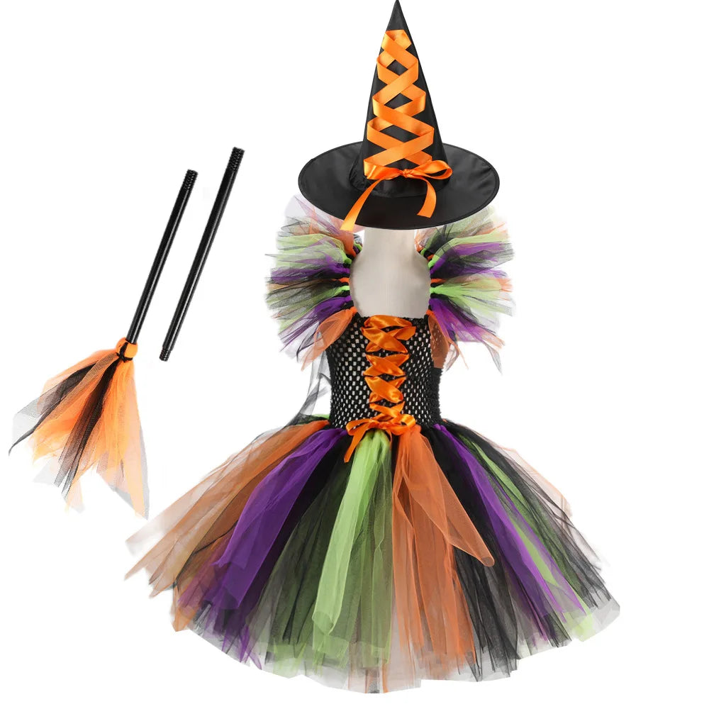 Girls Halloween Cosplay Witch Dress With Hat Costume Carnival Vestidos Kids Party Cosplay Dress Children - product image 2
