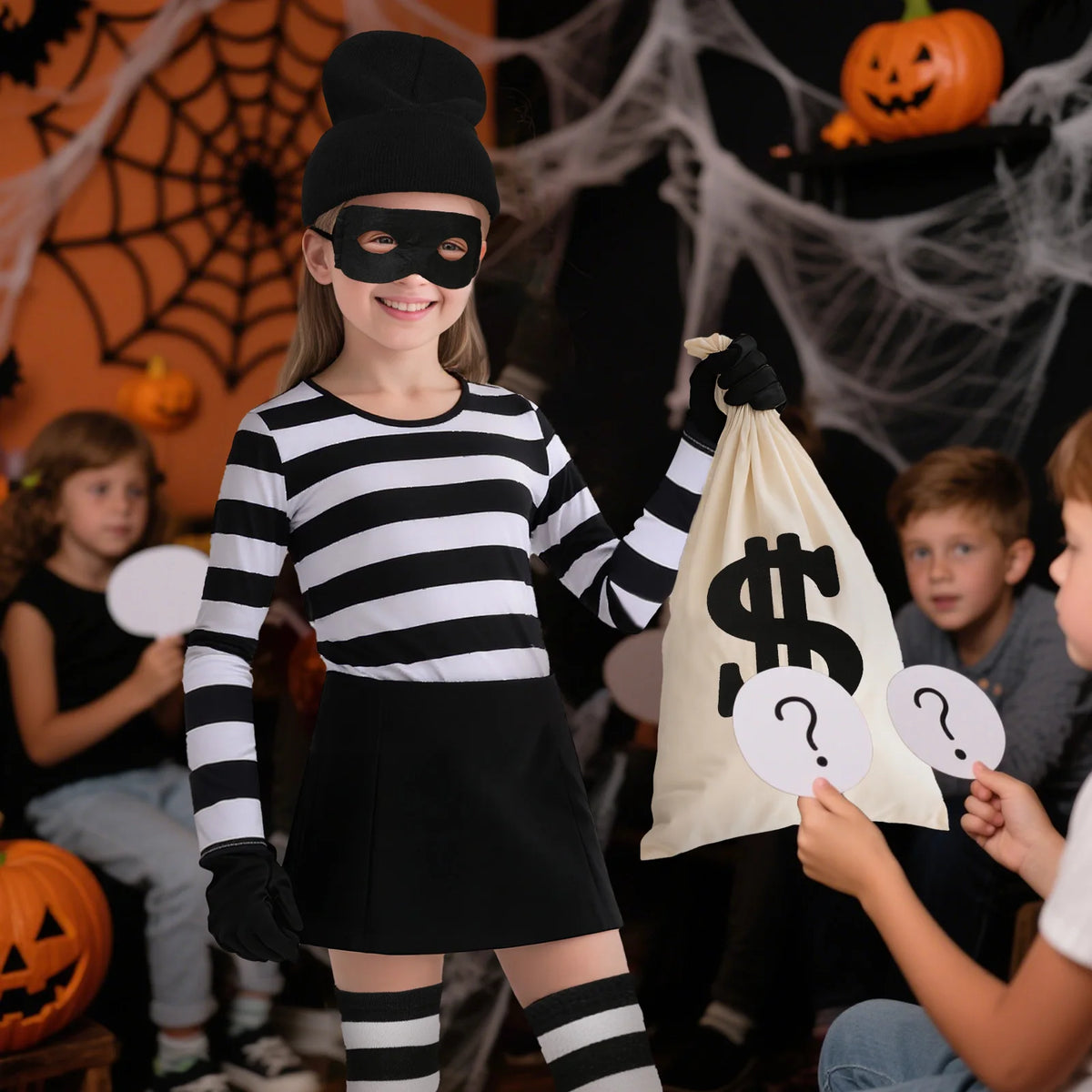 Boys Girls Robber Costume Girls Thief Accessories Jail Prisoner Costume Striped Top