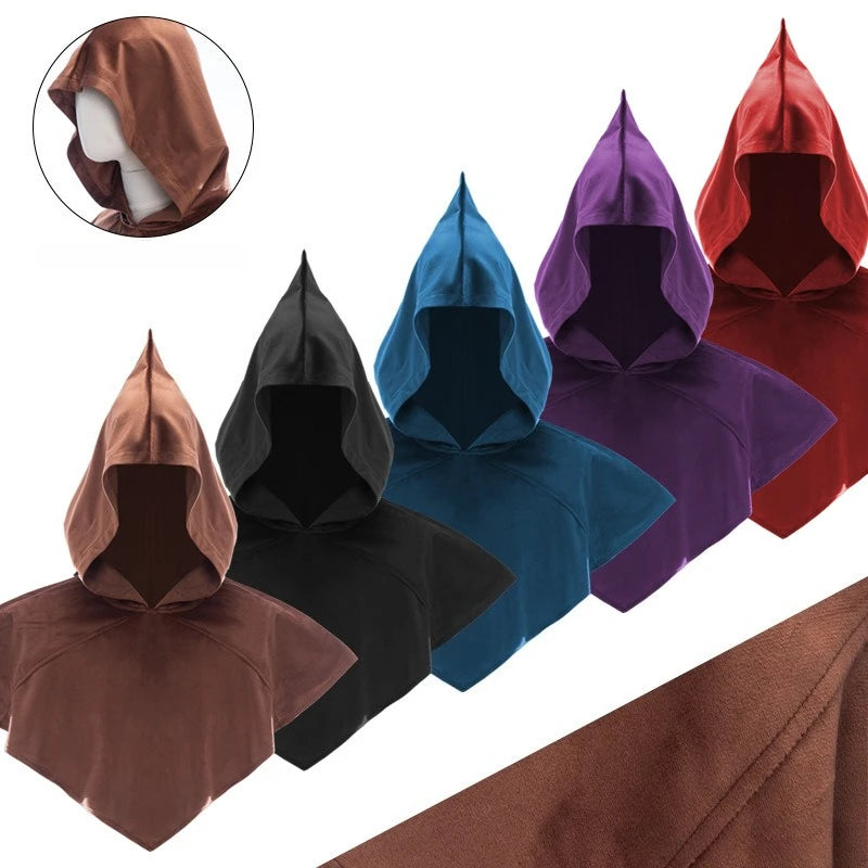Cos Medieval Costume Hooded Cape Wizard Short Cloak Halloween Costumes for Women Men - Brown / One Size