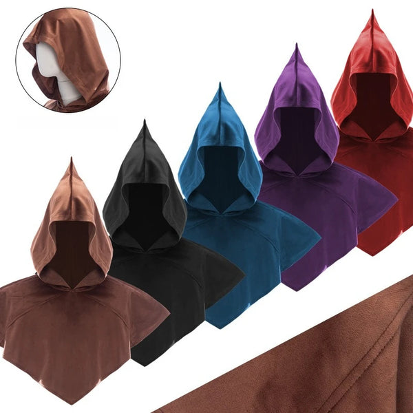 Cos Medieval Costume Hooded Cape Wizard Short Cloak Halloween Costumes for Women Men - Brown / One Size