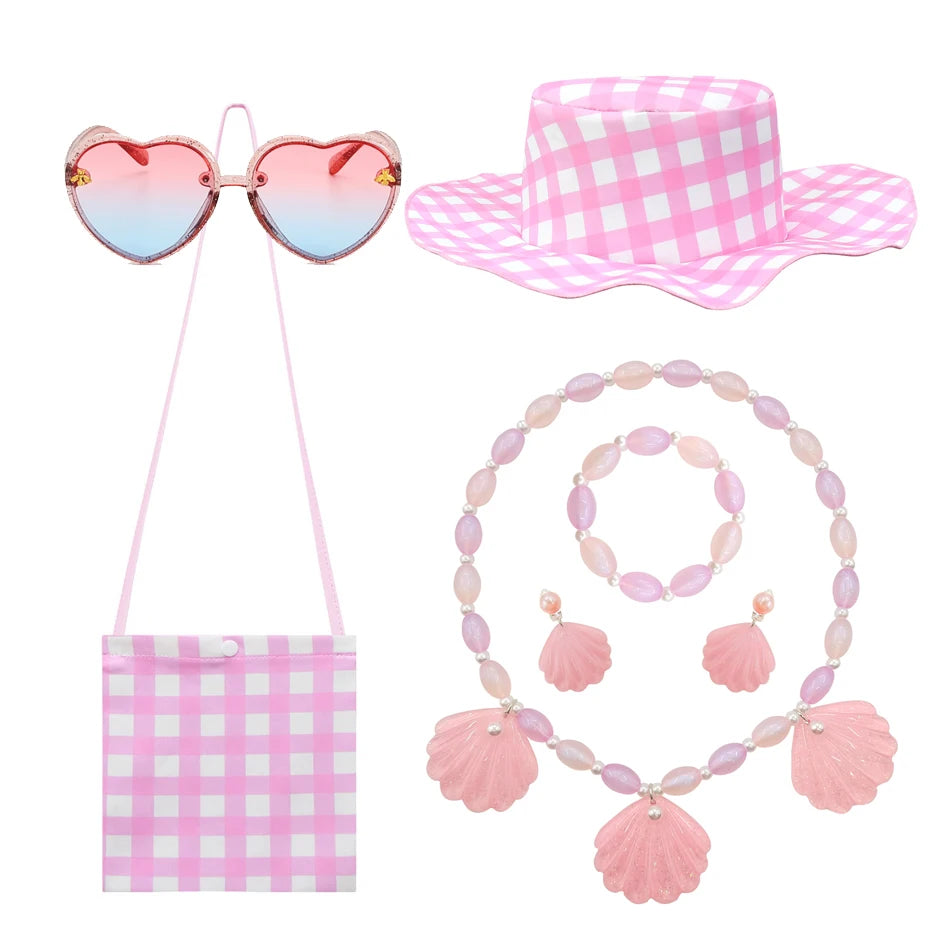 Girls Pink Plaid Princess Halloween Costume Dress
