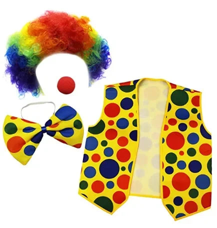 Clown Costume - Nose Wig Bow Tie Shoes Headband Gloves Hat Stockings and Vest Dress Up - 8 / One Size