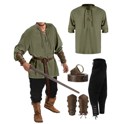 Men's Medieval Renaissance Viking Pirate Shirt Ankle Banded Pants Costume - alternate view 7