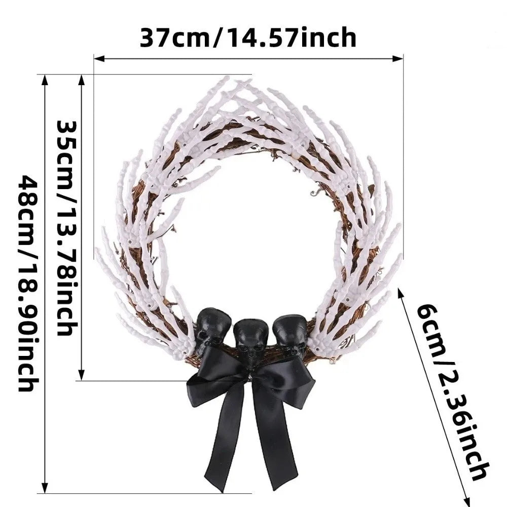 Dark Style Halloween Skeleton Hand Wreath Black Ribbon Black Bow Halloween - product image 6
