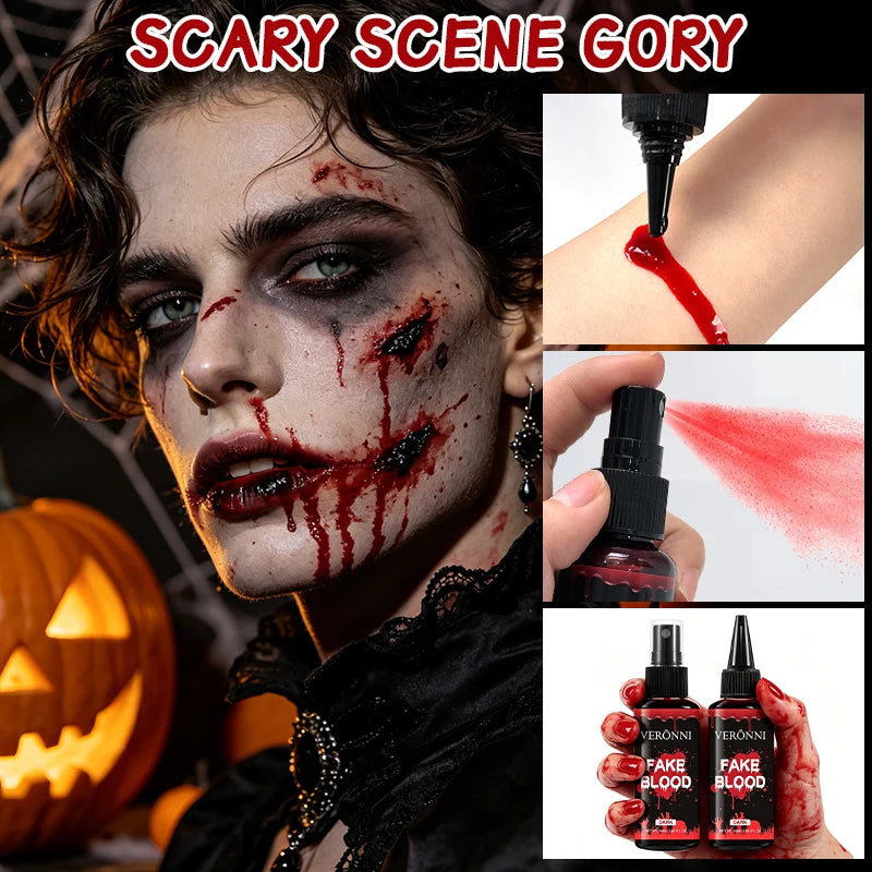VERONNI Fake Blood Makeup Kit Spray & Squeeze Bottles Realistic Dark Washable Artificial Blood Liquid for - product image 5