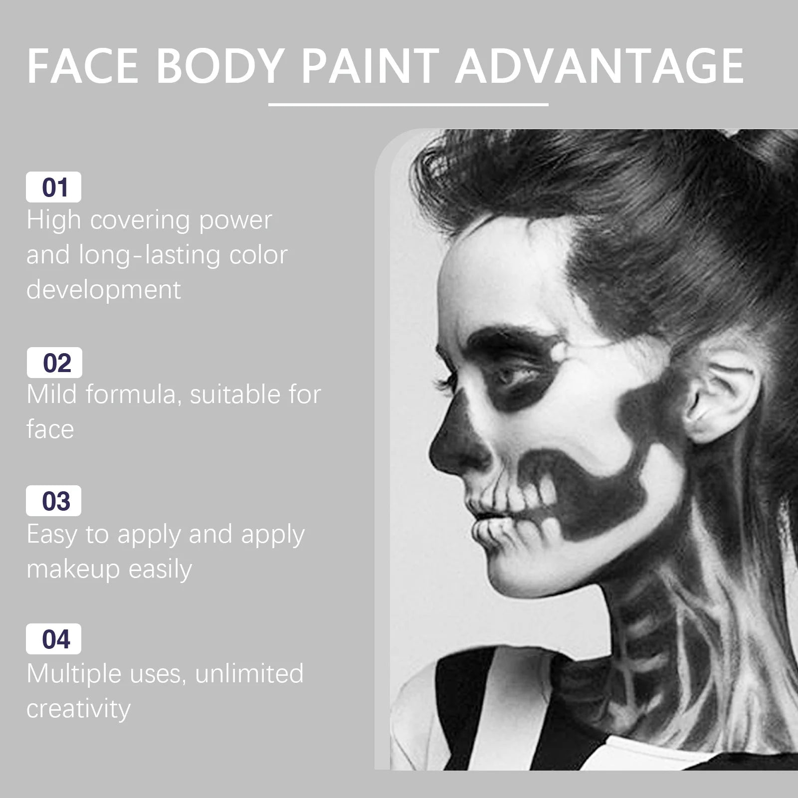 Halloween Makeup Face Body Paint White Black Special Effects Christmas Cosplay Party Supplies Full Coverage - product image 3