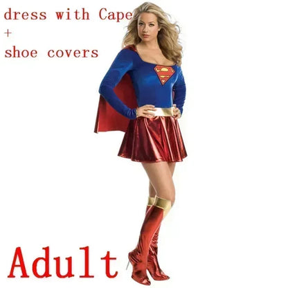 Superwoman Dress Costume Super Girls Dress Shoe Covers Suit Superhero Women's Superhero - Kids suit / XXL