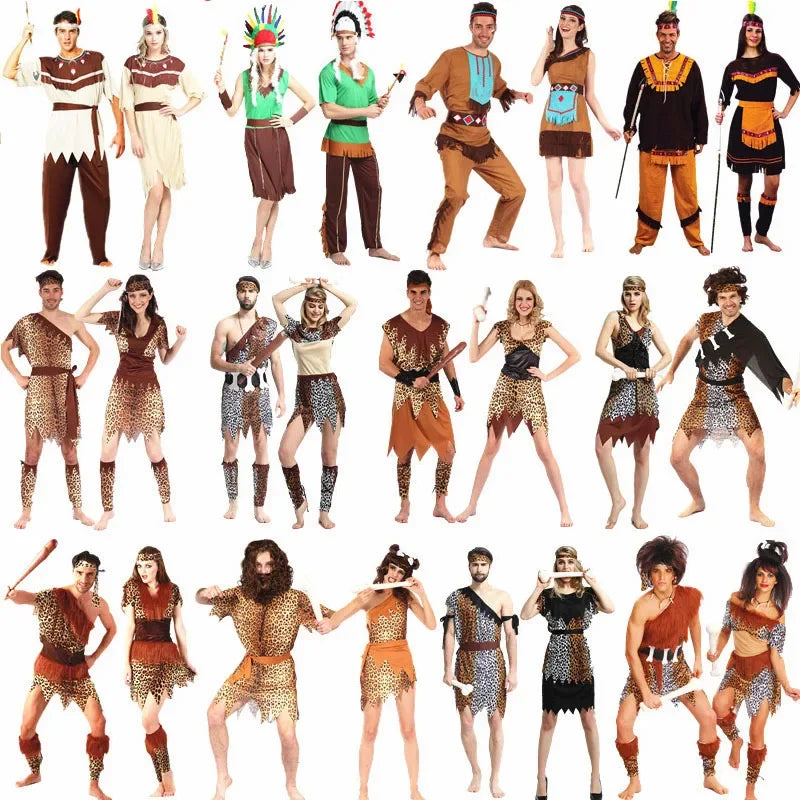 Men Women African Original Savage Costume Adults Wildman Costume Dress - 28 / One Size