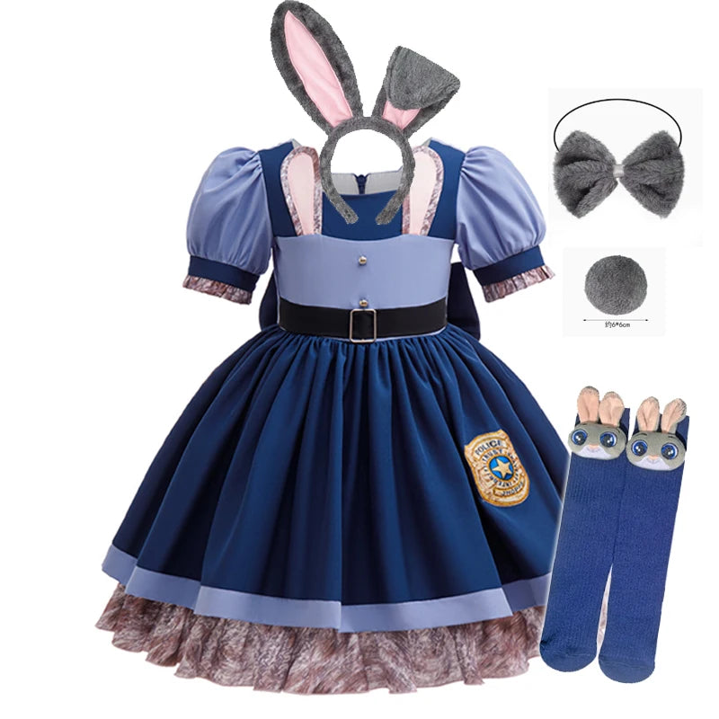 Animated Animal City Rabbit Police Officer Costume For Girls Dress Cosplay Carnival Party