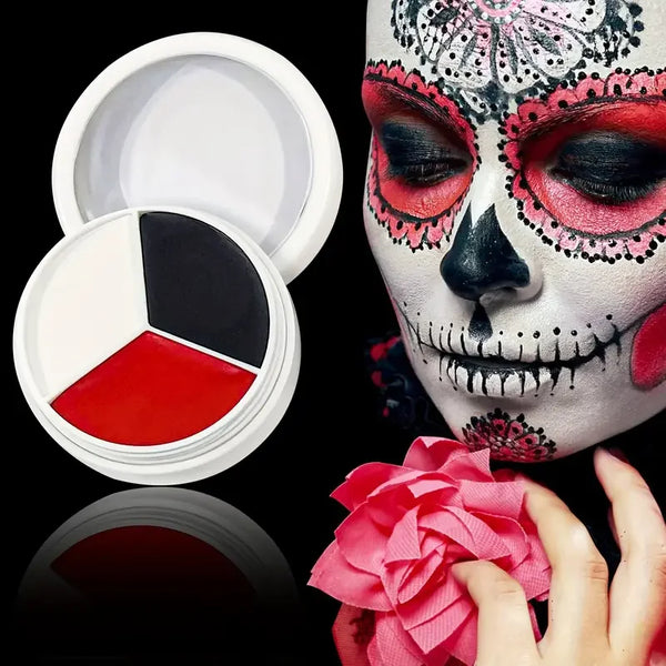 3 Colors Black White Red Face Body Paint Palette Oil Cream Makeup Kit Clown