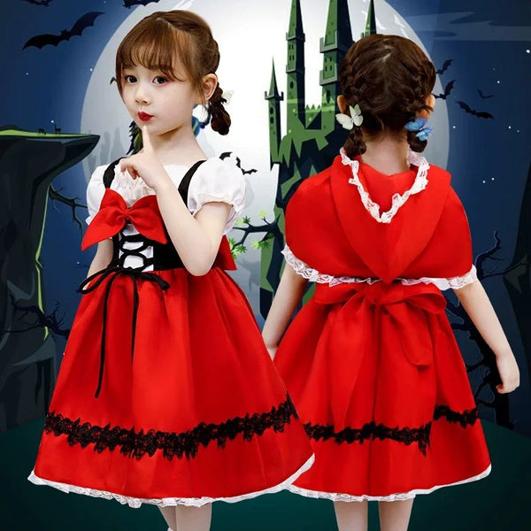 Kids' Girls Little Red Riding Hood Dress Princess With Cape Costume