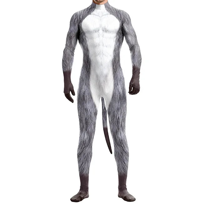 Pet Men Animal with Tail Full Cover Elastic Zentai Jumpsuit Dog Puppy Costume - alternate view 13