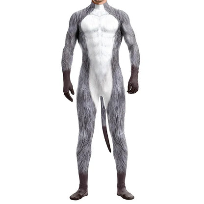 Pet Men Animal with Tail Full Cover Elastic Zentai Jumpsuit Dog Puppy Costume - alternate view 13