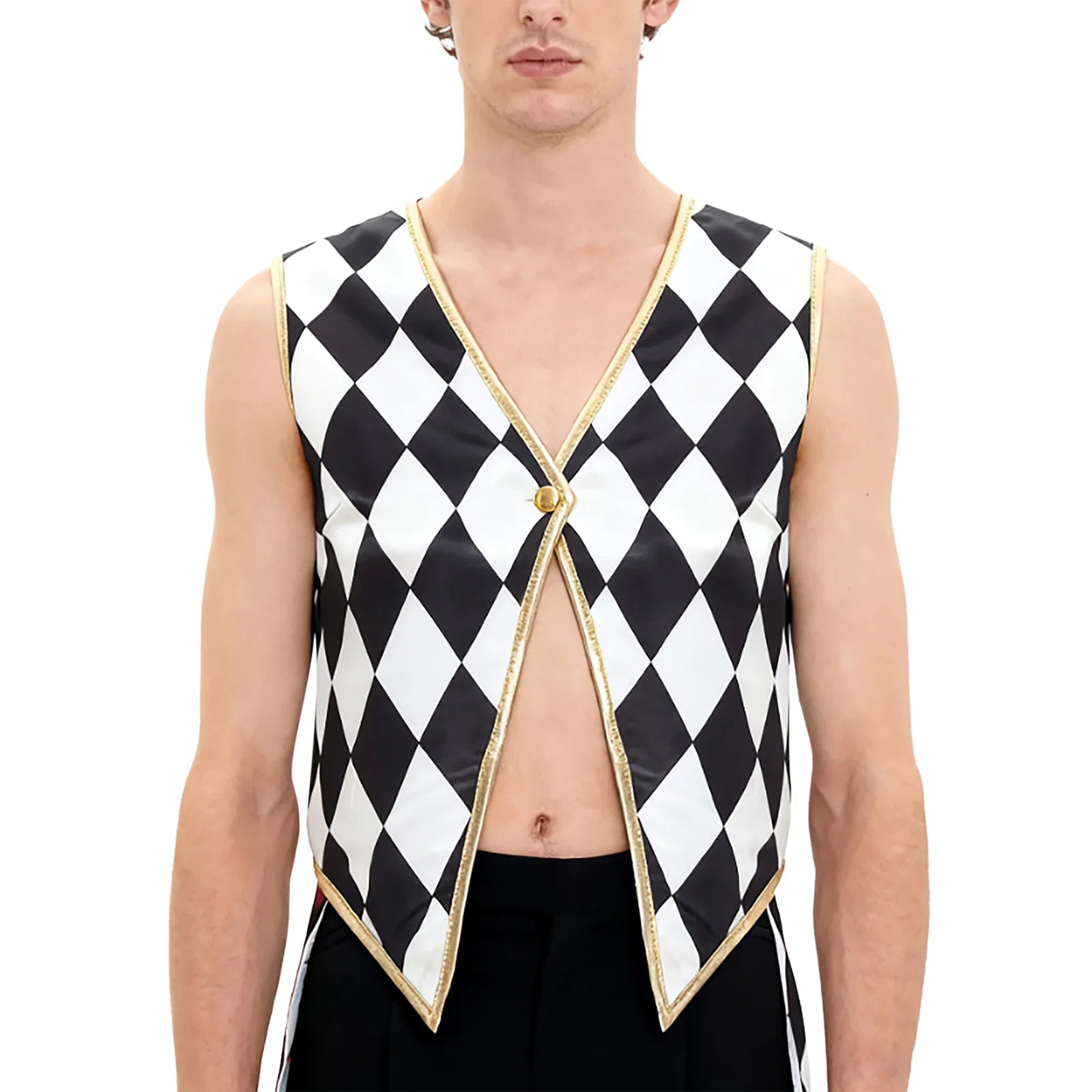 Unisex Halloween Circus Clown Ringmaster Sleeveless Vest Checkerboard Plaid Waistcoat - Red Black / XXL
