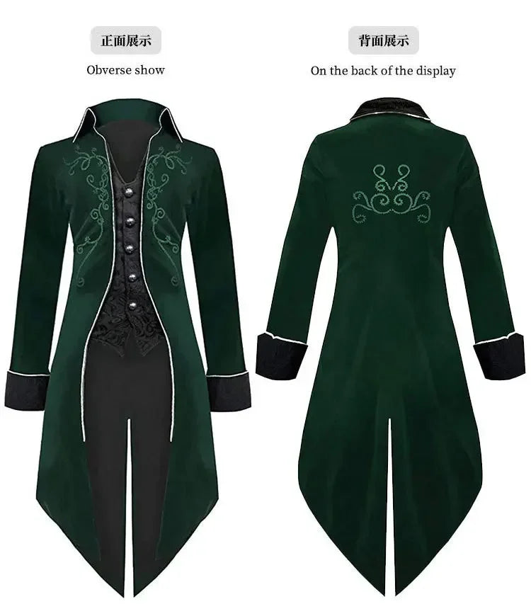 Steampunk Women Men Medieval Dress Costume Velet Stand Collar Tailcoat Gothic