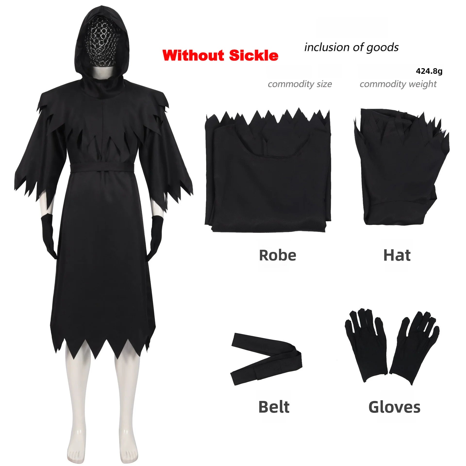 Zawaland Halloween Death Costume Medieval Grim Reaper Robe Gothic Monk Cloak with - without sickle / S