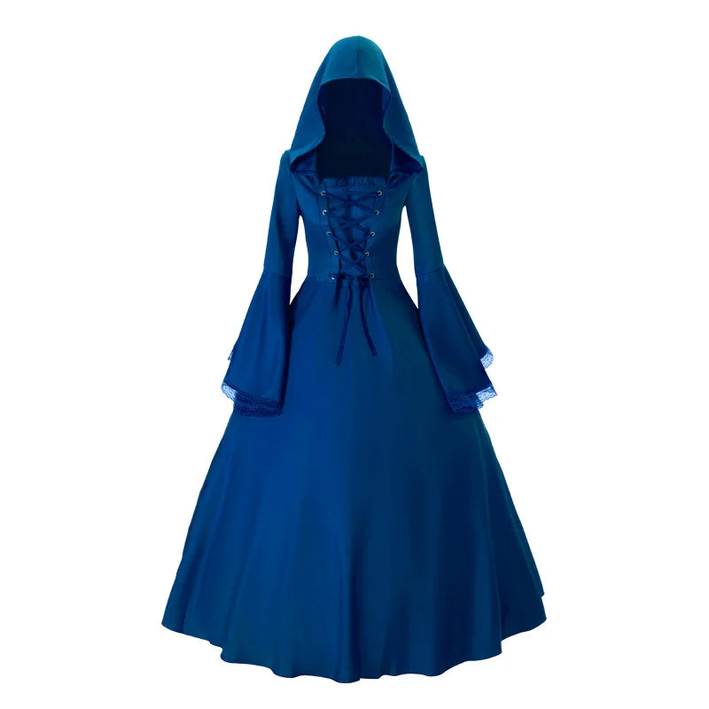 Halloween Costume Sleeve Bell Sleeve Dress Retro Renaissance Gothic Costume Medieval Dress - Black / S
