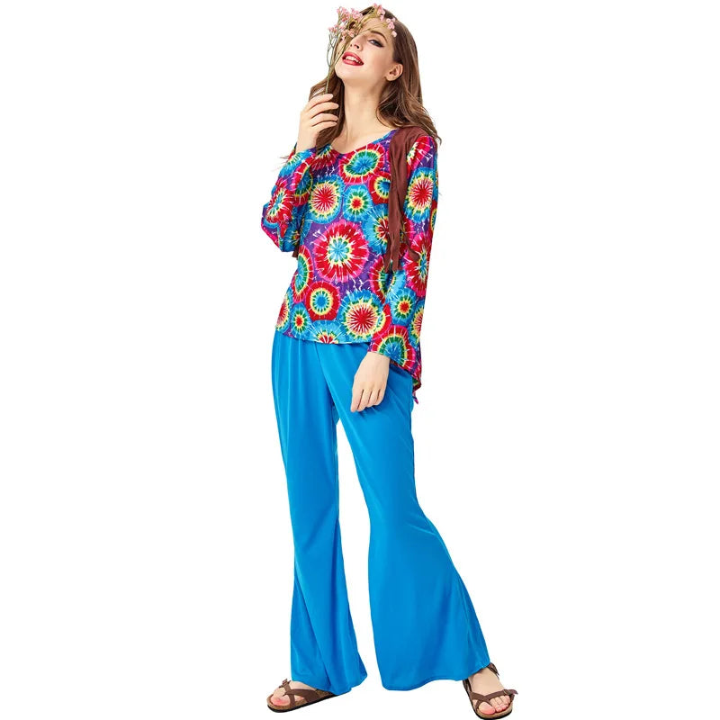 Disco Female Hippie Costume Retro Peace Suit 6070s Adult Cosplay Costume Set Women Halloween Costume - product image 6