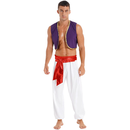 Men's Arabian Prince Mythical Aladdin Sequin Trim Waistcoat Belted Pants Costume - alternate view 5