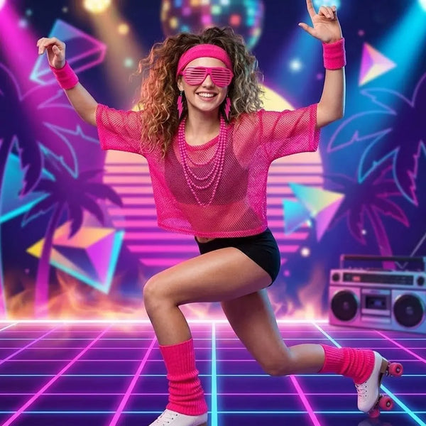 Women's 80s Disco Retro Outfit Sets Rock Party Mesh Top with Accessories Halloween Cosplay Costume for - product image 1