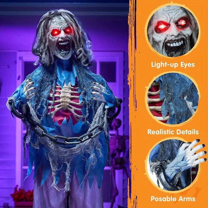 68" Zombie Decorations Standing Zombie Animatronics Decor with Chain