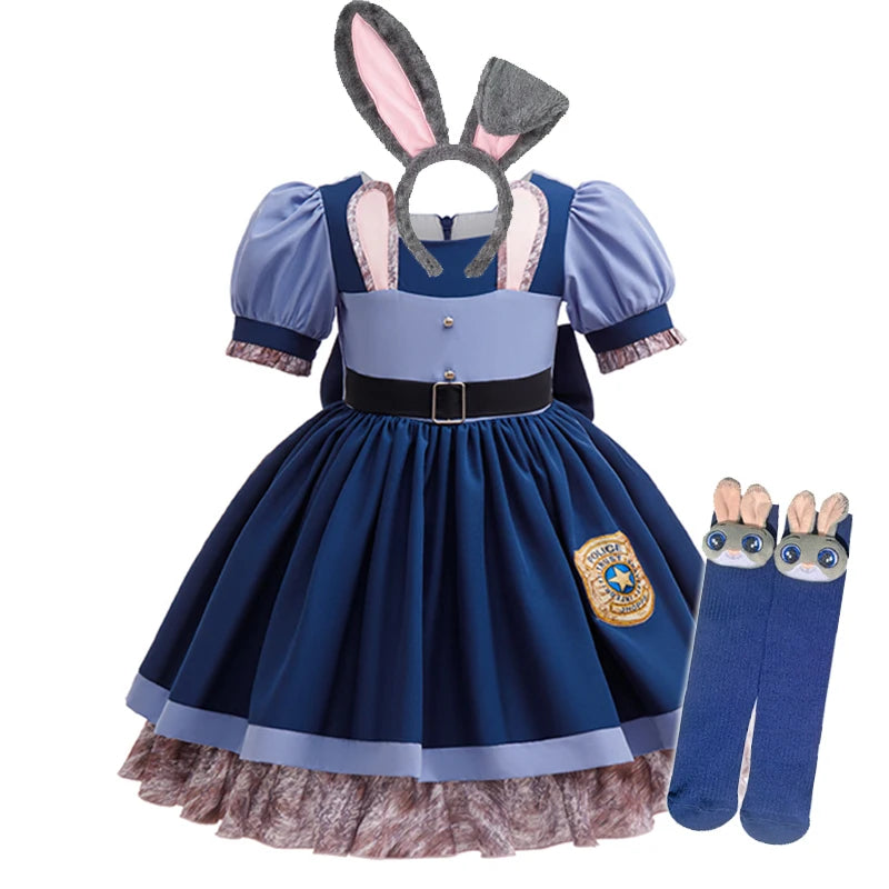 Animated Animal City Rabbit Police Officer Costume For Girls Dress Cosplay Carnival Party