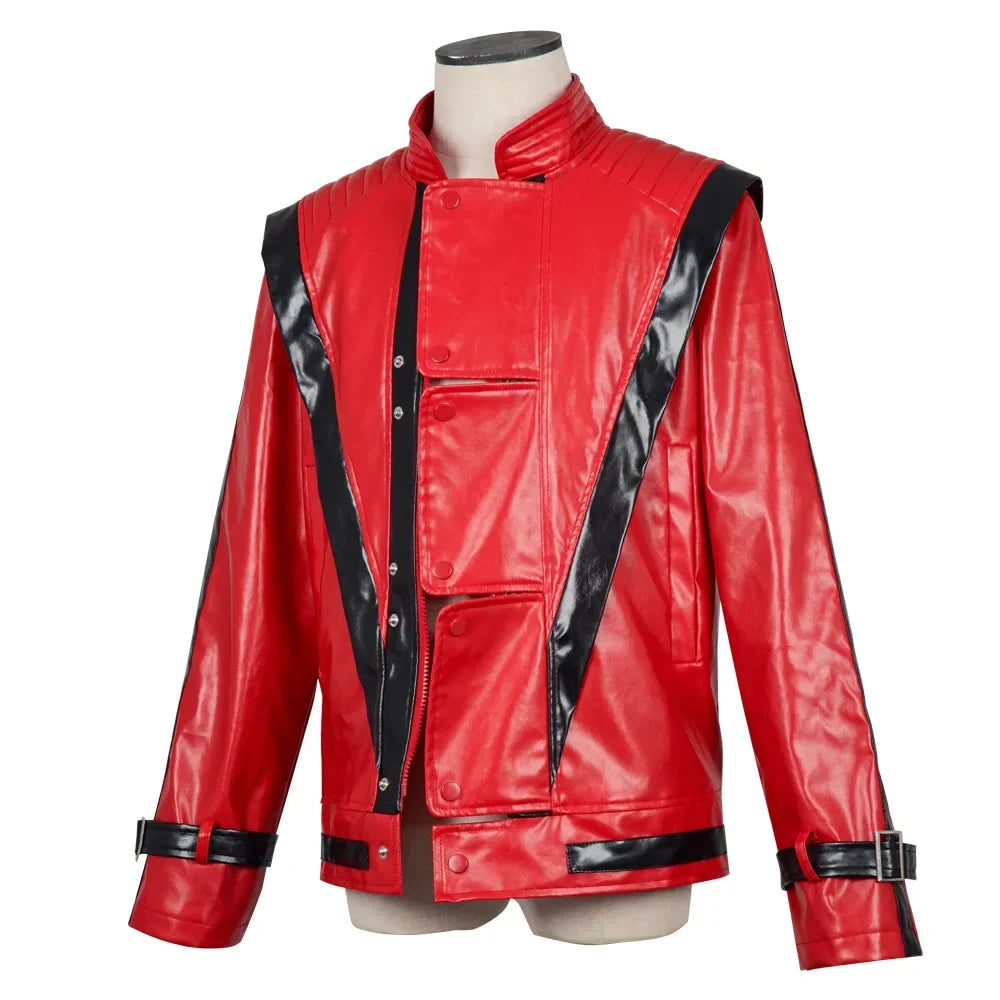 Michael Jackson Thriller Scary Costumes Red Leather Jacket for Men's Man Adults Child - Red / 140