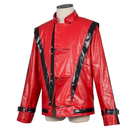 Michael Jackson Thriller Scary Costumes Red Leather Jacket for Men's Man Adults Child - Red / 140