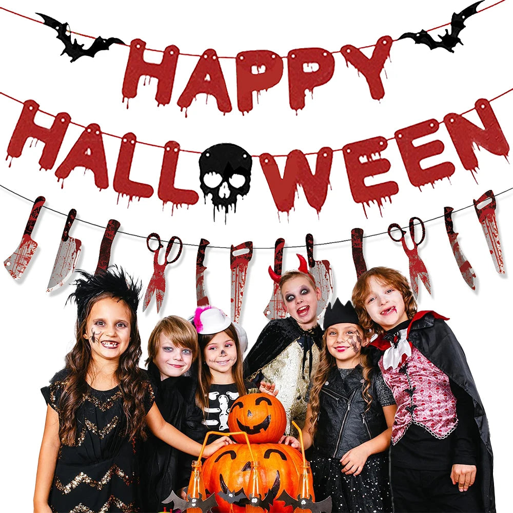 Halloween Party Decoration Happy Halloween Banner Bloody Butcher Knife Killer - product image 1