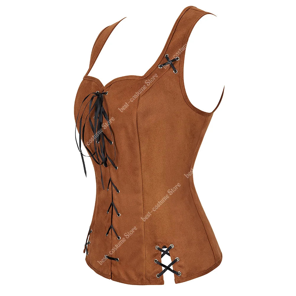 Pirate Costume Women Medieval Vest Costume Plus Size Medieval Blouse Tops 2 Pieces