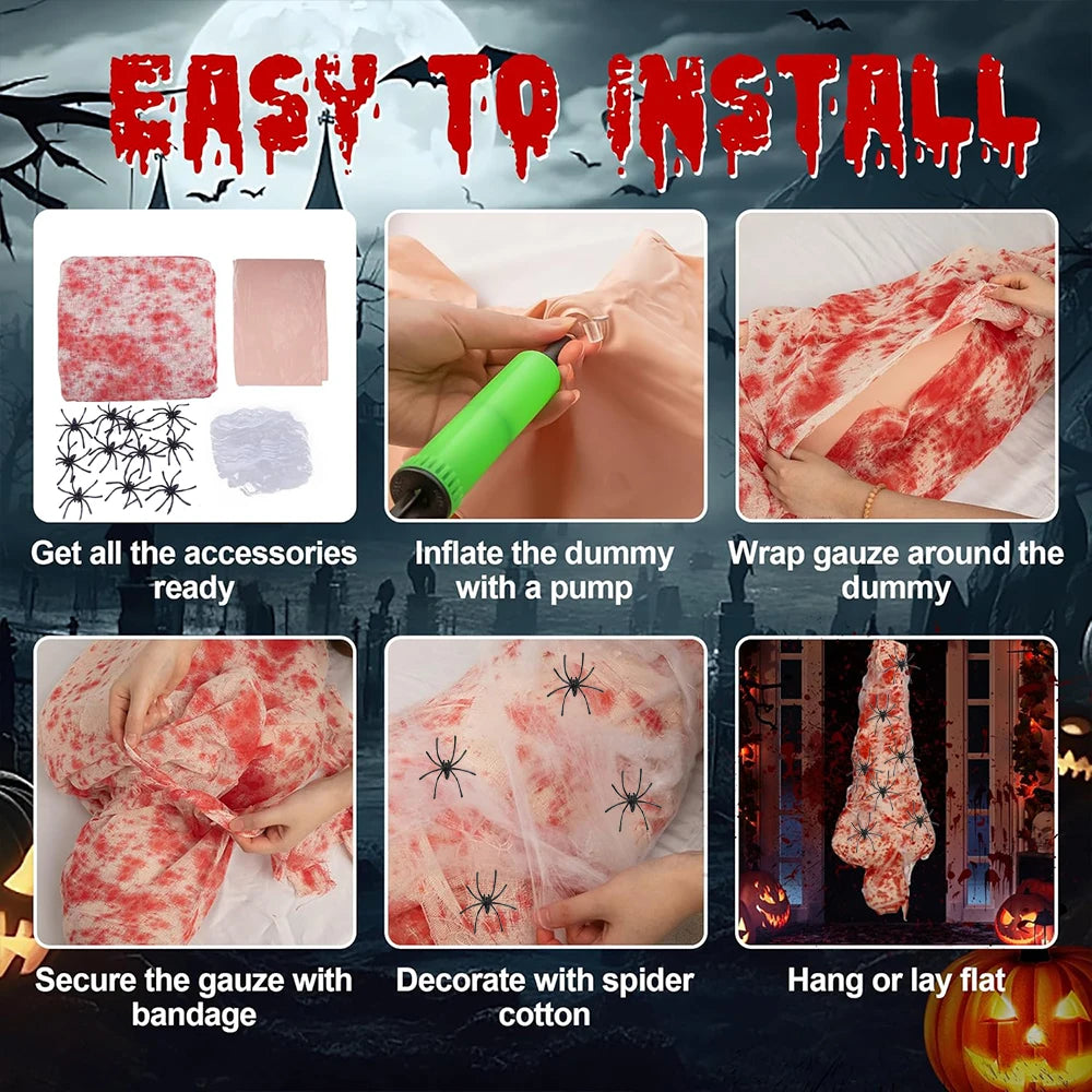 Halloween Decoration Hanging Corpse Scary Dead Body Props Bloody Inflatable Cocoon Outdoor Halloween Yard - product image 3