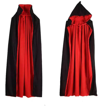 Halloween Women Men Costume Adult Stand Collar Hooded Cape Black Red Reversible Cap - LW2012 / XL