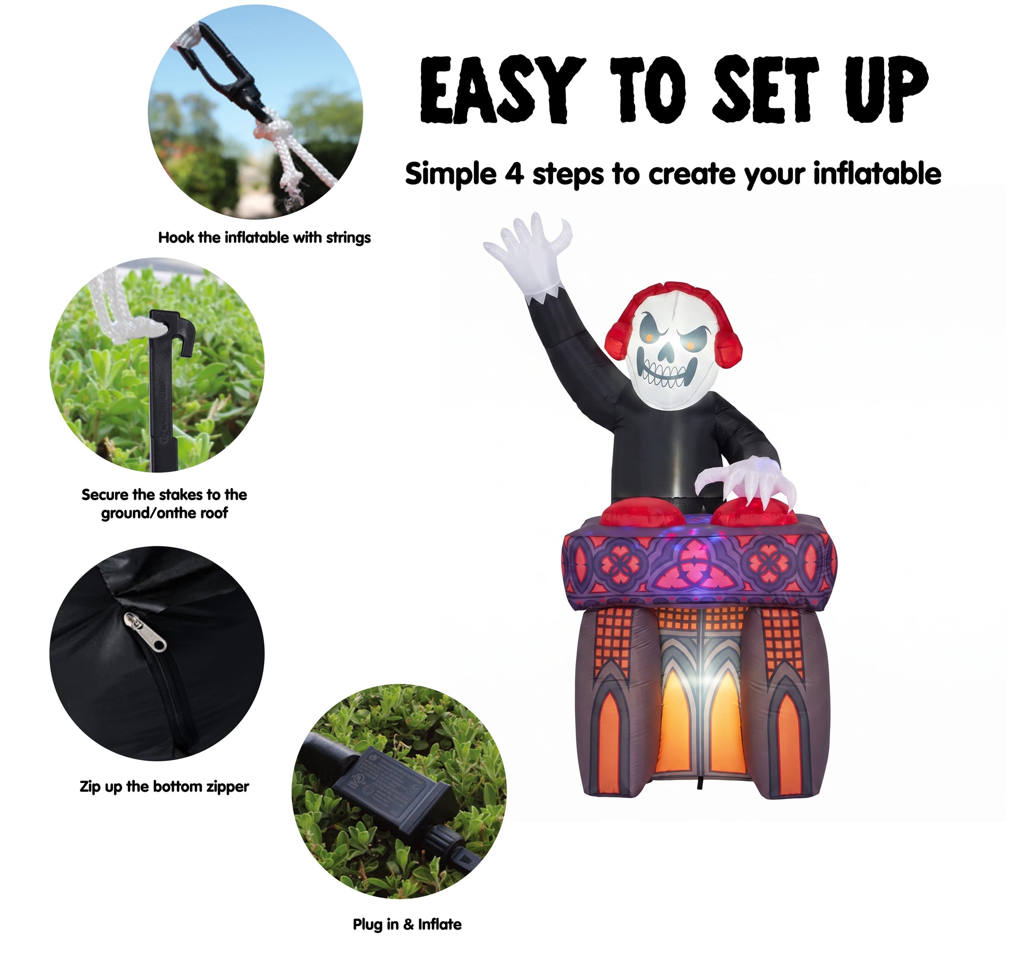 6FT DJ Skeleton Inflatable Decoration with Music Speaker & Music